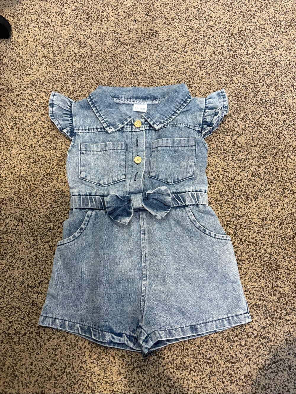 Girls Light Blue Denim Romper with Bow